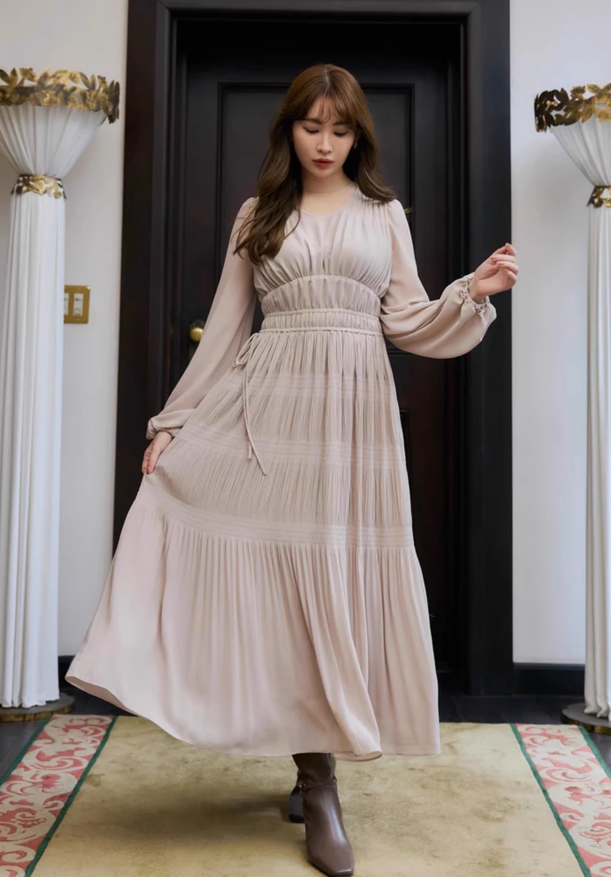 herlipto同型 Majolica Pleated Chiffon Long Dress,レディース