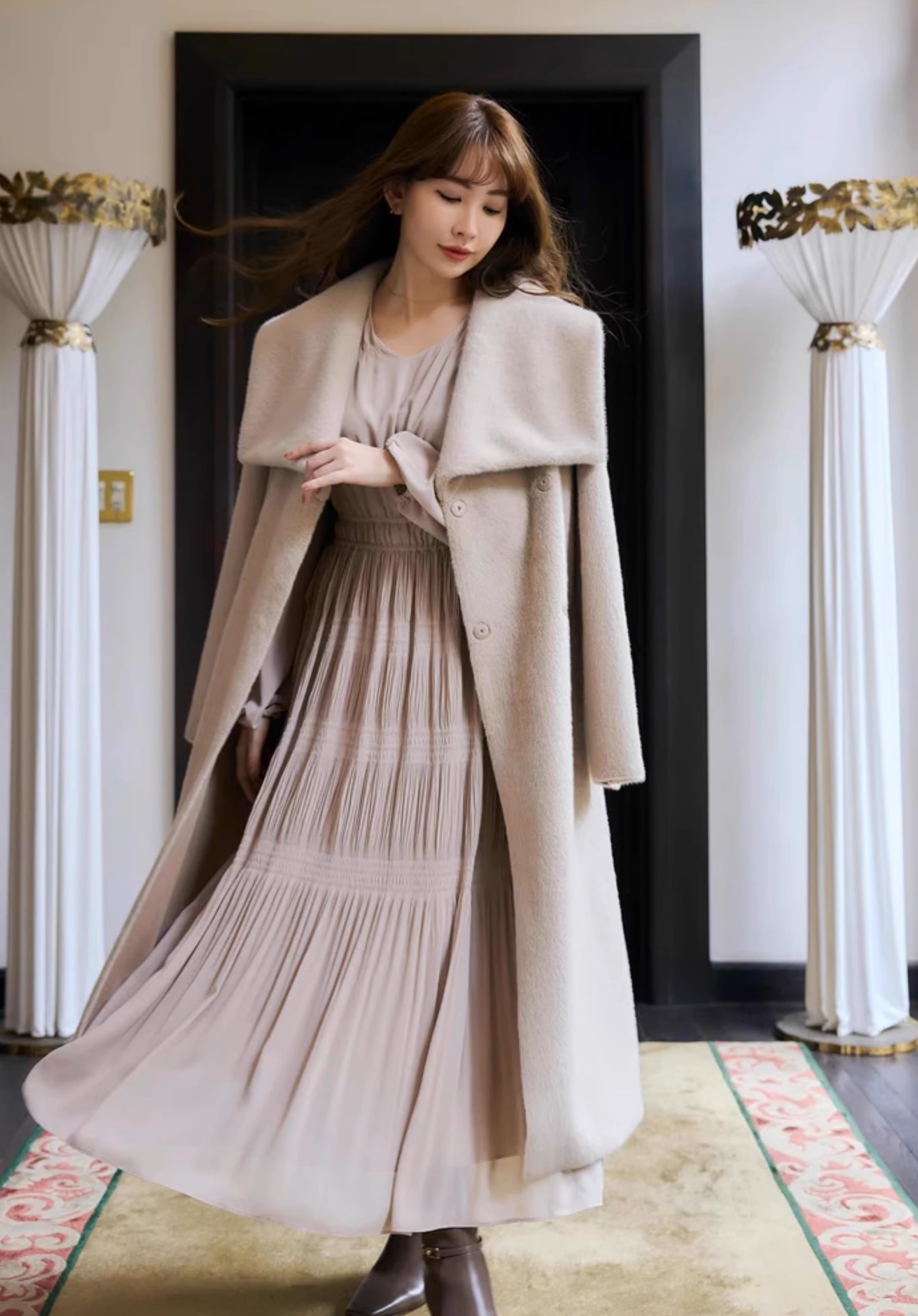 herlipto同型 Majolica Pleated Chiffon Long Dress,レディース